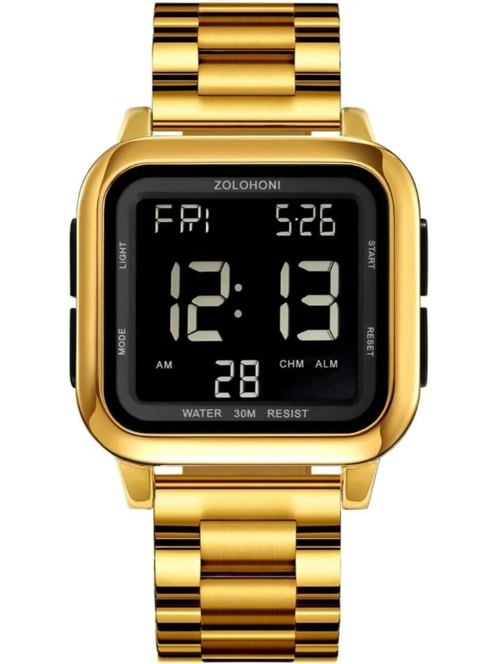 Men's Gold Black Analog Quartz Stainless Steel Waterproof Square Digital Watch